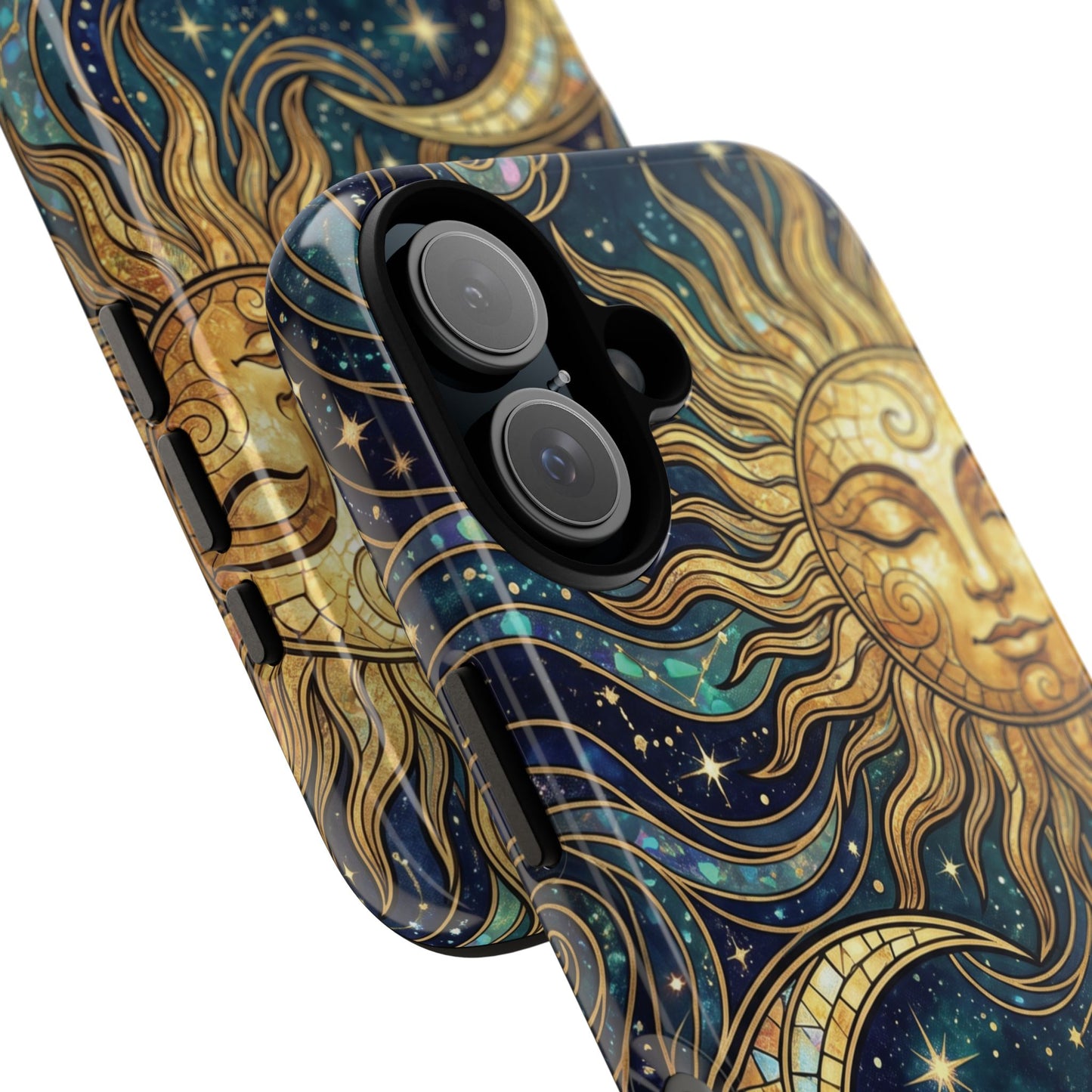 Elegant Teal & Gold Sun and Moon Phone Case