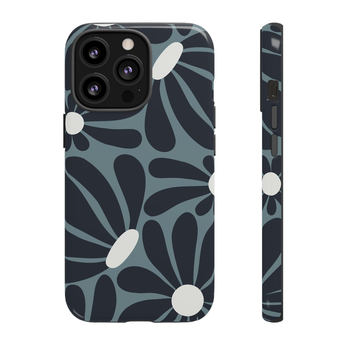 Retro Navy Blue & White Daisy Pattern Phone Case - Blue Phone Case - iPhone 13 Pro / Glossy