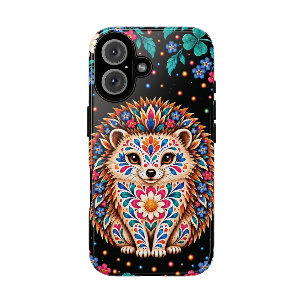 Vibrant Orange and Turquoise Calavera Hedgehog Phone Case - Multicolor Phone Case - iPhone 16 / Glossy