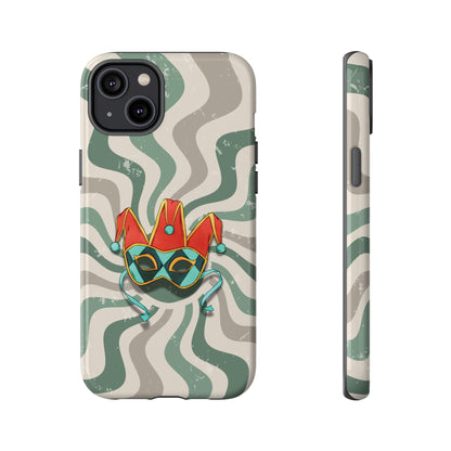 iPhone 14 Plus / Glossy Phone Case - Venetian Jester Mask – Green Retro Soft Revival Phone Case