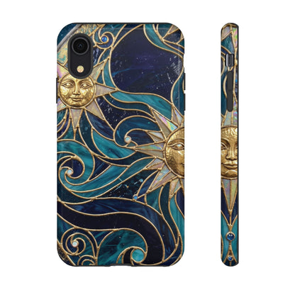 Elegant Teal & Gold Celestial Suns Phone Case