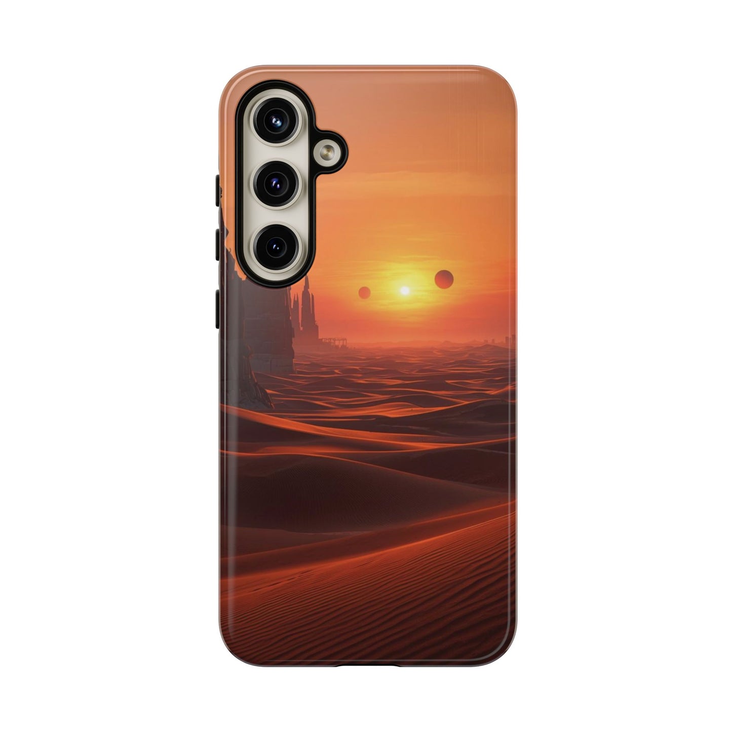 Twin Suns Desert World Sci-fi Phone Case - Orange Phone Case - Samsung Galaxy S24 Plus / Glossy
