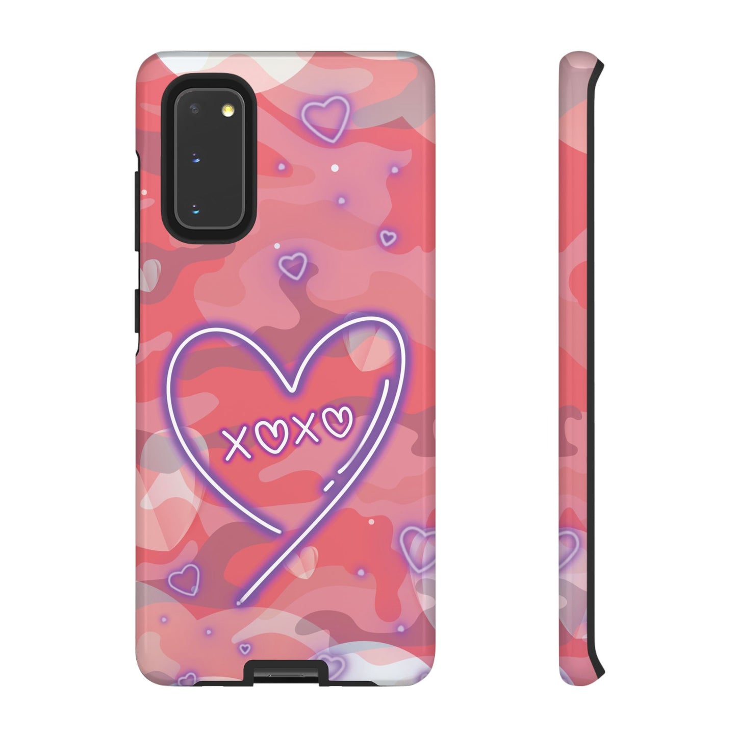 Love Heart Neon Camo Phone Case - Pink Phone Case - Samsung Galaxy S20 / Glossy