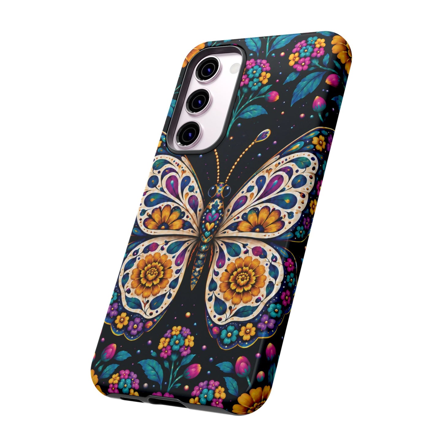 Vibrant Purple and Teal Calavera Butterfly Phone Case - Multicolor Phone Case