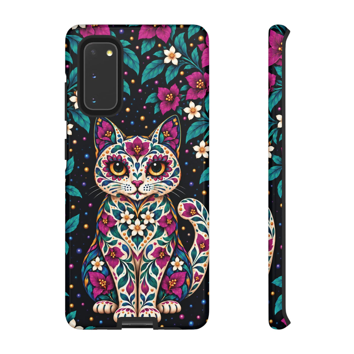 Vibrant Purple and Teal Calavera Cat Phone Case - Multicolor Phone Case - Samsung Galaxy S20 / Glossy