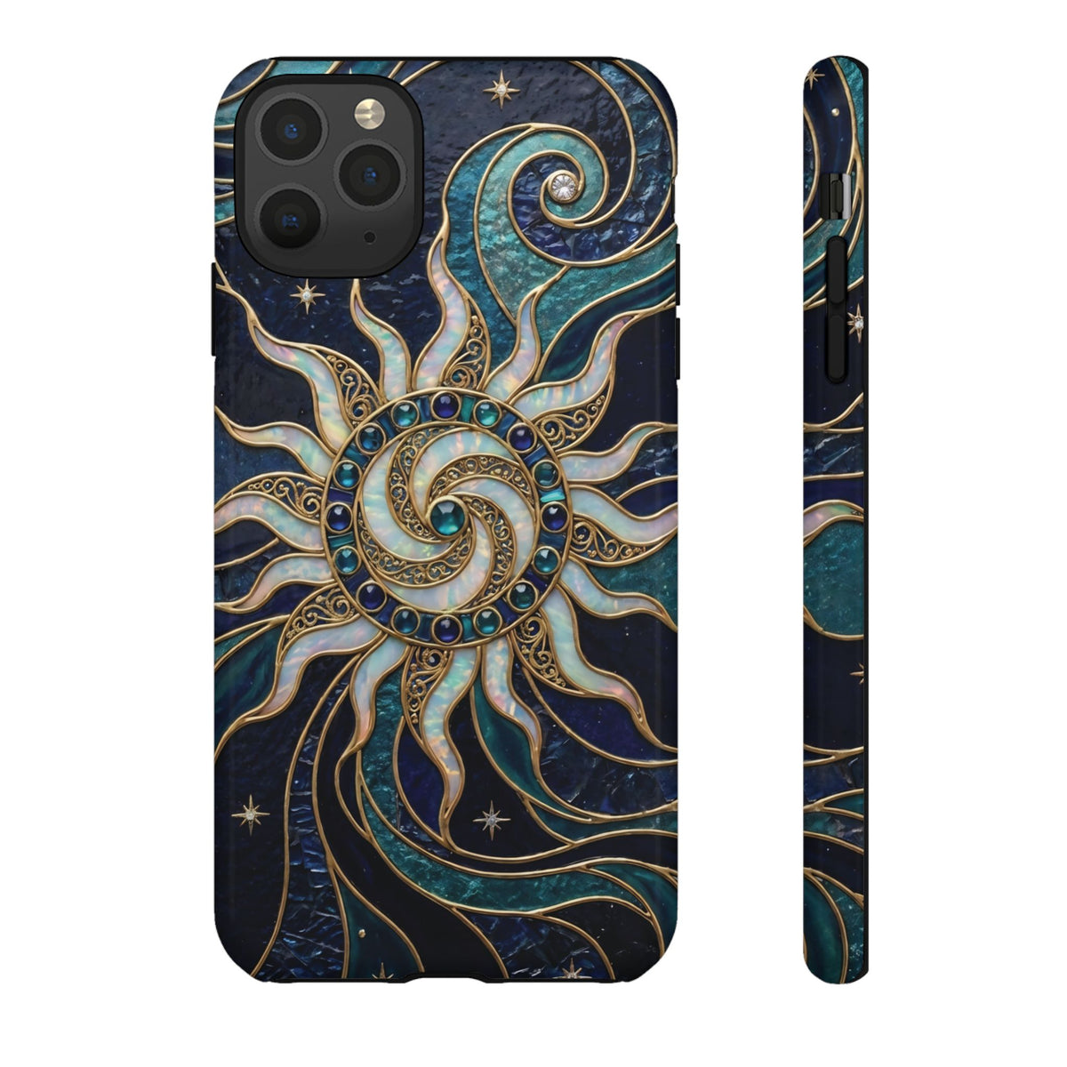 Elegant Teal & Gold Cosmic Sunburst Phone Case