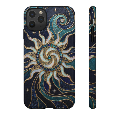 Elegant Teal & Gold Cosmic Sunburst Phone Case