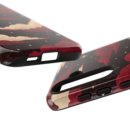 Illustrated Crimson Red Clouds & Stars Phone Case
