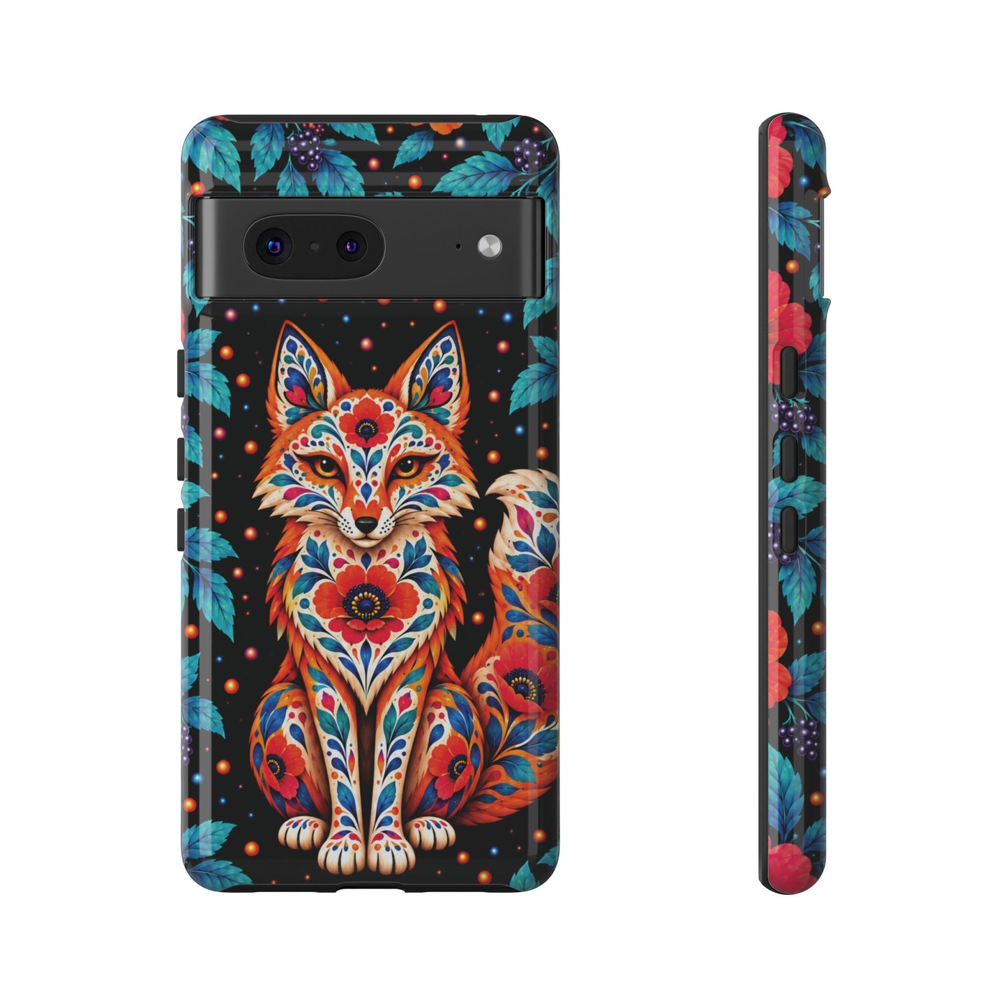 Vibrant Orange and Turquoise Calavera Fox Phone Case - Multicolor Phone Case - Google Pixel 7 / Glossy