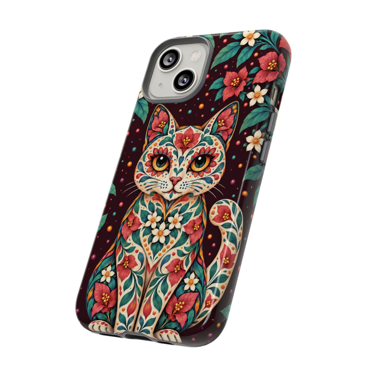 Vibrant Terracotta and Teal Calavera Cat Phone Case - Multicolor Phone Case
