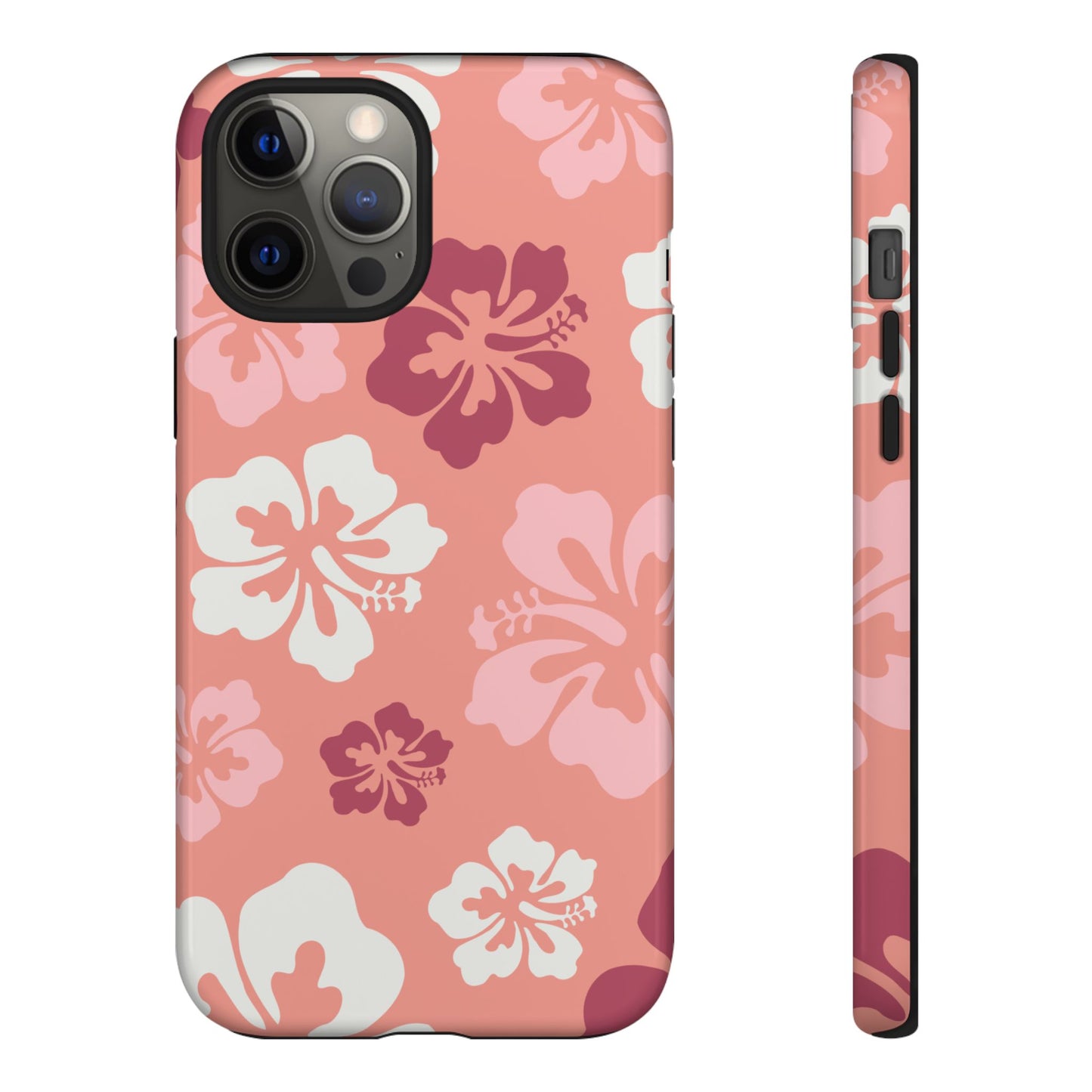 iPhone 12 Pro Max / Glossy Phone Case - ’Pink Hibiscus Retro Pattern #3’ Phone Case