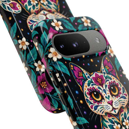 Vibrant Purple and Teal Calavera Cat Phone Case - Multicolor Phone Case
