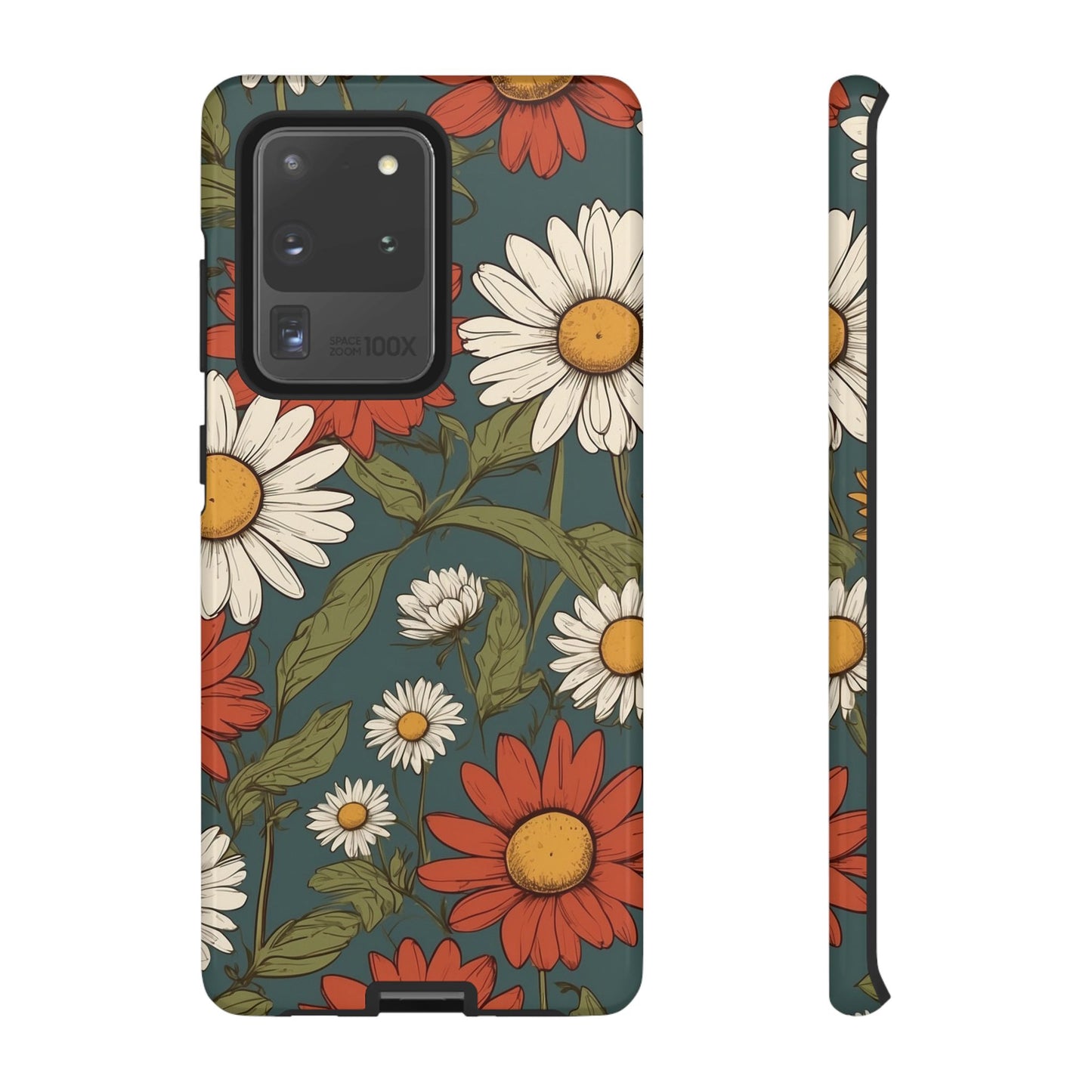 Samsung Galaxy S20 Ultra / Glossy Phone Case - Boho Chic Daisies Floral Pattern ’White & Red’ Phone Case