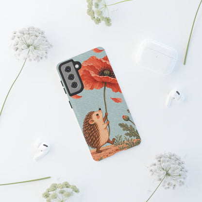 Whimsical Pale Blue Hedgehog and Poppy Phone Case - Blue Phone Case