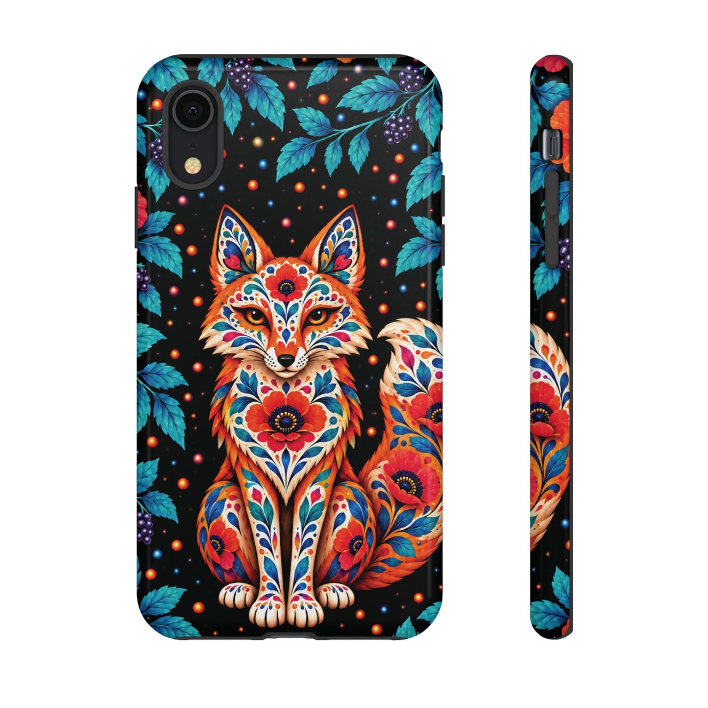 Vibrant Orange and Turquoise Calavera Fox Phone Case - Multicolor Phone Case - iPhone XR / Glossy