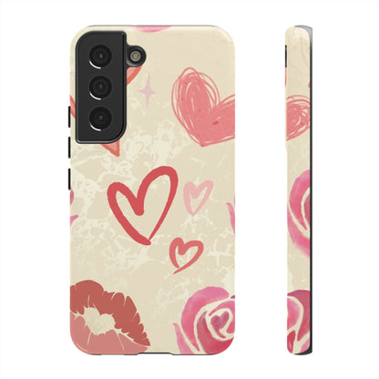 Cute Pink Heart & Rose Pattern Phone Case - Pink Phone Case - Samsung Galaxy S22 / Glossy