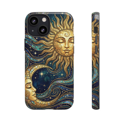 Elegant Teal & Gold Sun and Moon Phone Case