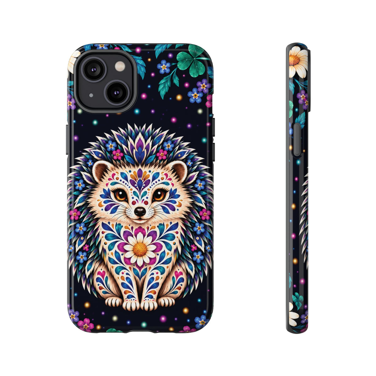 Vibrant Purple and Teal Calavera Hedgehog Phone Case - Multicolor Phone Case - iPhone 14 Plus / Glossy