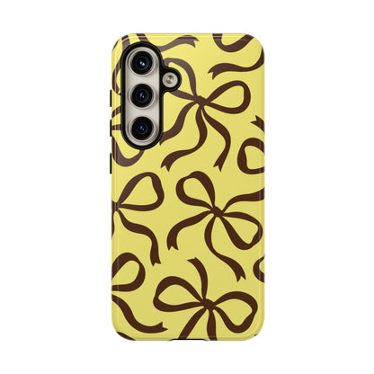 Bold Butter Yellow and Chocolate Brown Bow Pattern Phone Case