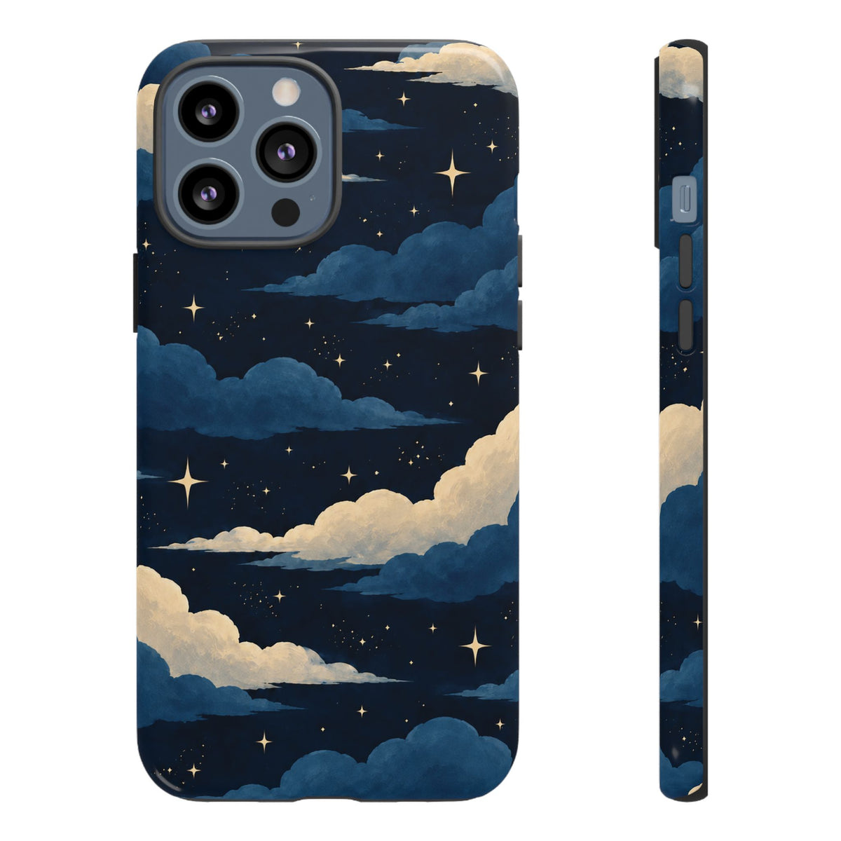 Illustrated Navy Blue Clouds & Stars Phone Case