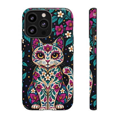 Vibrant Purple and Teal Calavera Cat Phone Case - Multicolor Phone Case - iPhone 13 Pro / Glossy