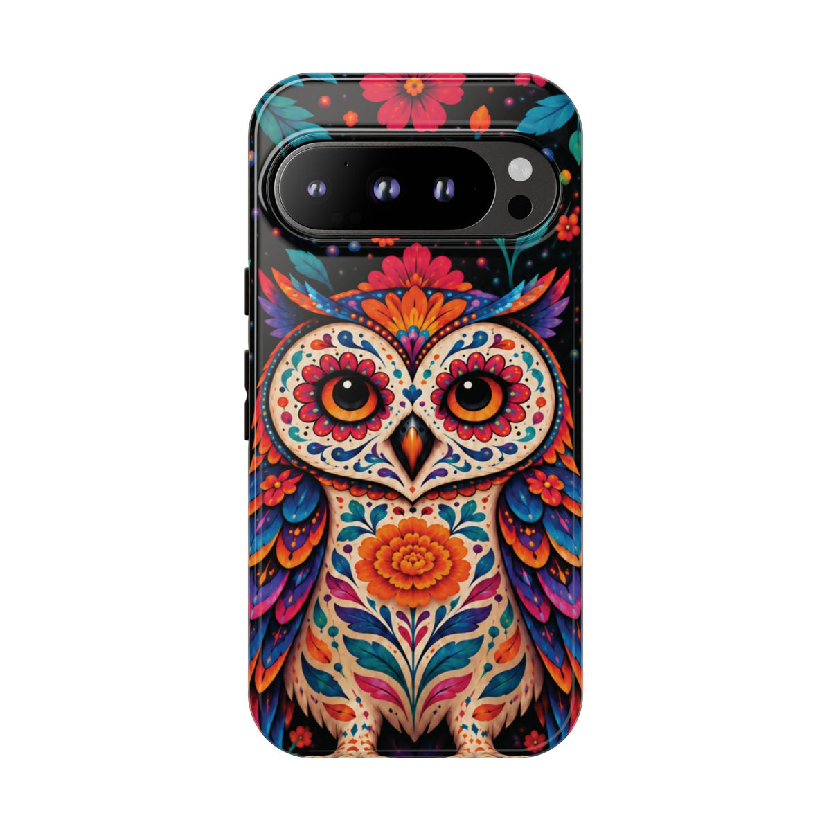Vibrant Orange and Turquoise Calavera Owl Phone Case - Multicolor Phone Case - Google Pixel 9 Pro / Glossy