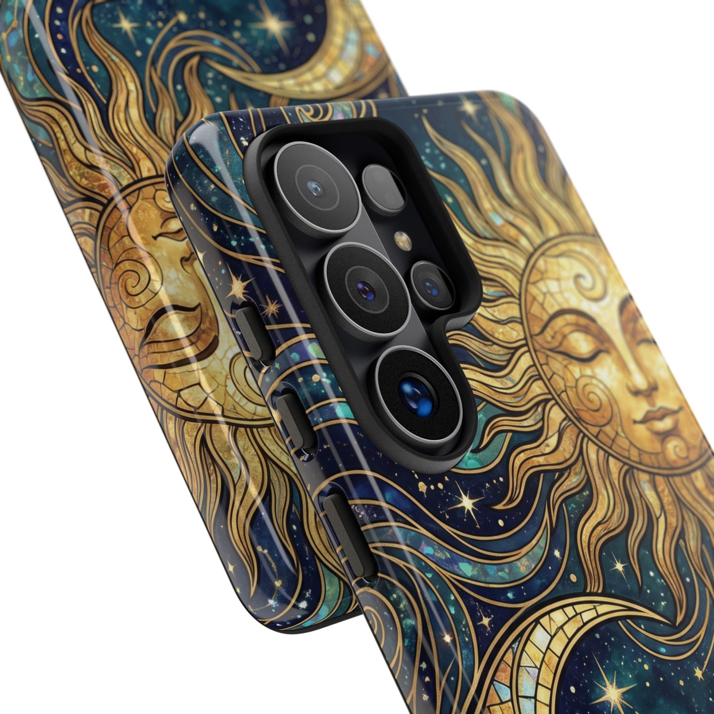 Elegant Teal & Gold Sun and Moon Phone Case