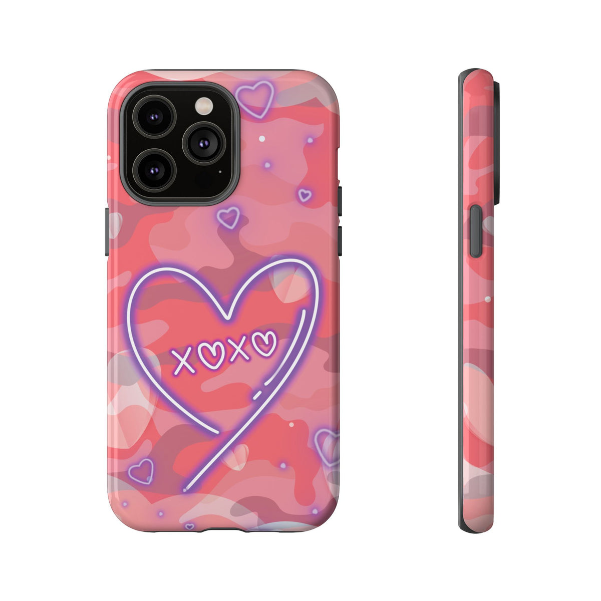 Love Heart Neon Camo Phone Case - Pink Phone Case - iPhone 14 Pro Max / Glossy