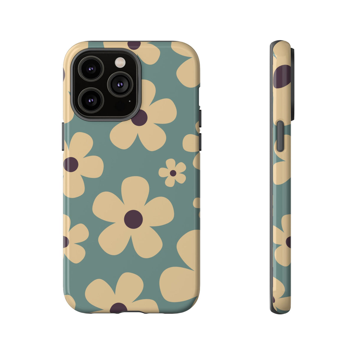Cute Blue & Cream Daisy Pattern Phone Case - Blue Phone Case - iPhone 14 Pro Max / Glossy