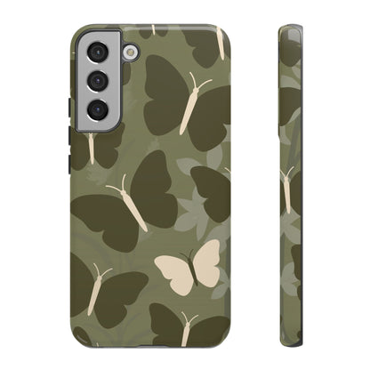 Samsung Galaxy S22 Plus / Glossy Phone Case - Minimalist Olive Green Butterfly Pattern Phone Case
