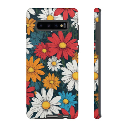 Samsung Galaxy S10 Plus / Glossy Phone Case - Pop Art Daisies Illustration ’Red & Orange’ Phone Case