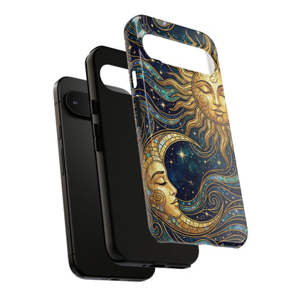 Elegant Teal & Gold Sun and Moon Phone Case