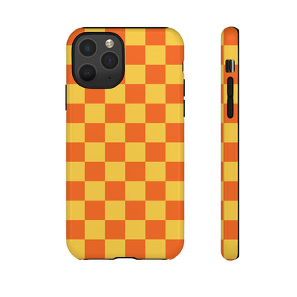 iPhone 11 Pro / Glossy Phone Case - Trendy Orange & Yellow Checked Pattern Phone Case