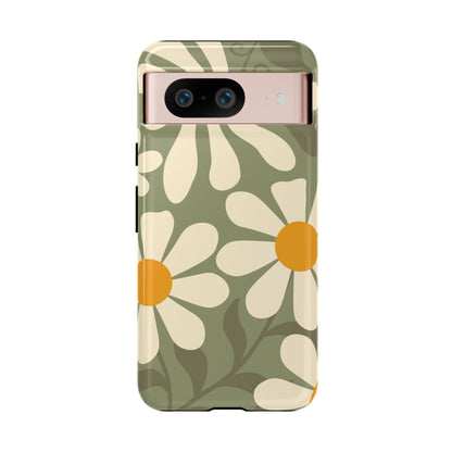 Google Pixel 8 / Glossy Phone Case - ’Retro Green Daisy Pattern #2’ Phone Case