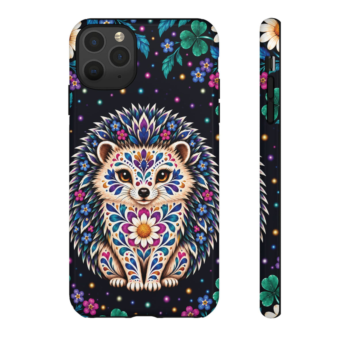 Vibrant Purple and Teal Calavera Hedgehog Phone Case - Multicolor Phone Case - iPhone 11 Pro Max / Glossy
