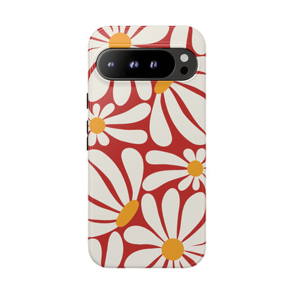 Retro Red Daisy Pattern Phone Case - Red Phone Case - Google Pixel 9 Pro XL / Glossy