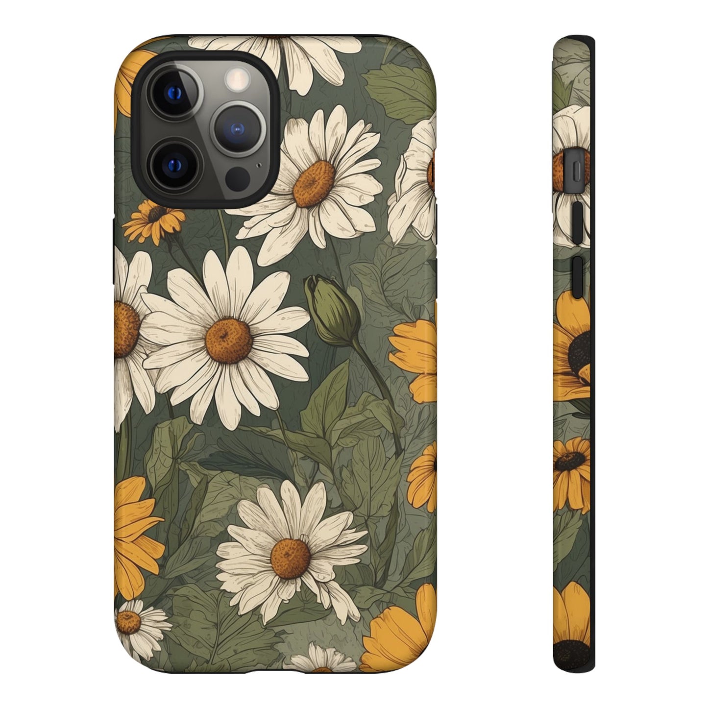 iPhone 12 Pro Max / Glossy Phone Case - Boho Chic Daisies Floral Pattern ’White & Yellow’ Phone Case