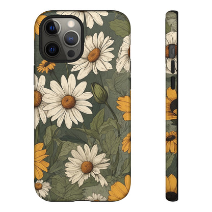 iPhone 12 Pro Max / Glossy Phone Case - Boho Chic Daisies Floral Pattern ’White & Yellow’ Phone Case