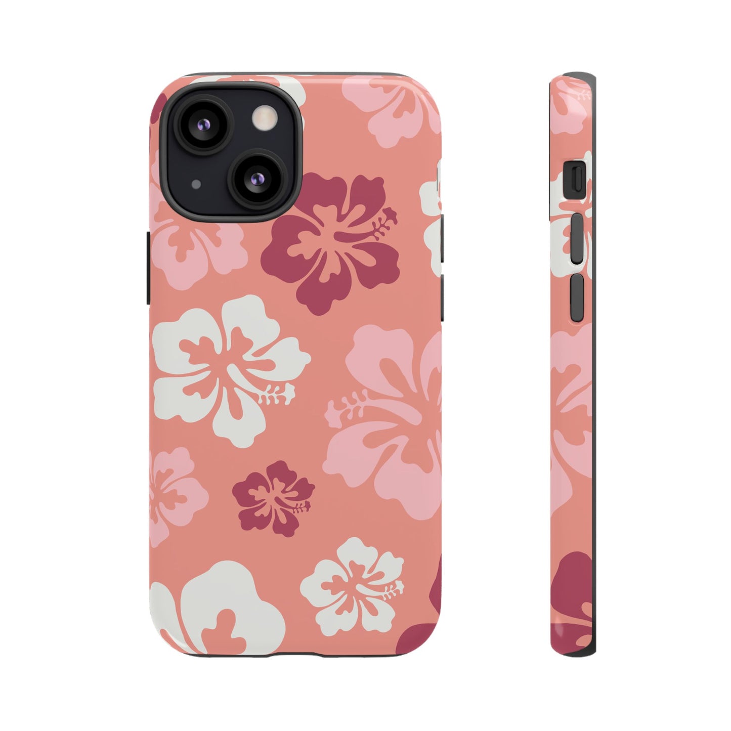 iPhone 13 Mini / Glossy Phone Case - ’Pink Hibiscus Retro Pattern #3’ Phone Case
