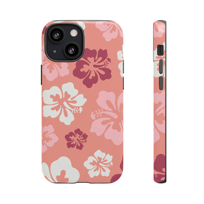 iPhone 13 Mini / Glossy Phone Case - ’Pink Hibiscus Retro Pattern #3’ Phone Case
