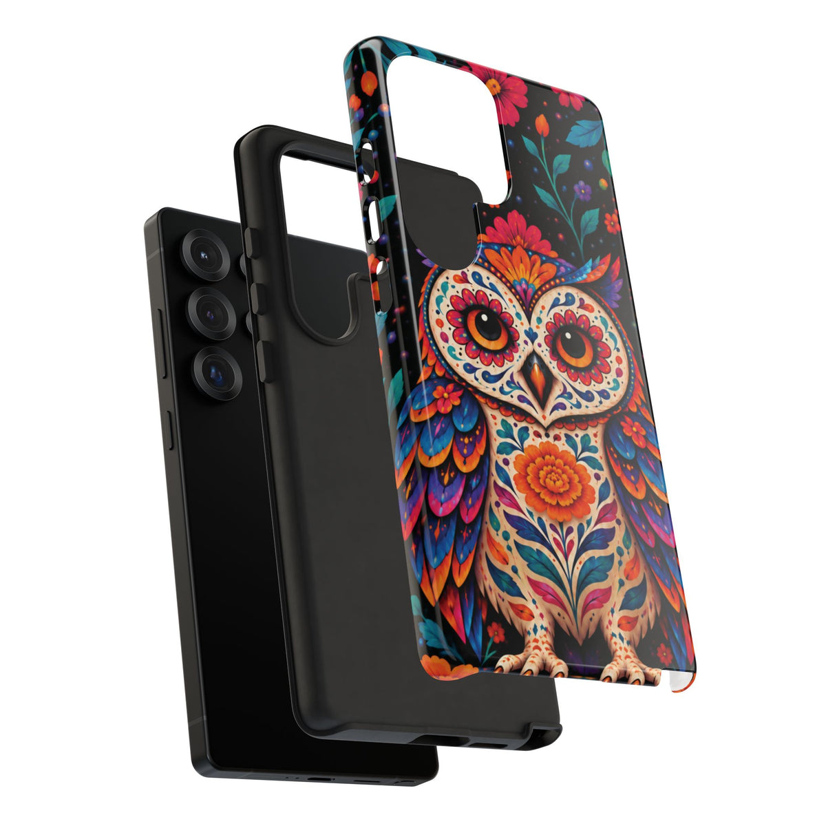 Vibrant Orange and Turquoise Calavera Owl Phone Case - Multicolor Phone Case
