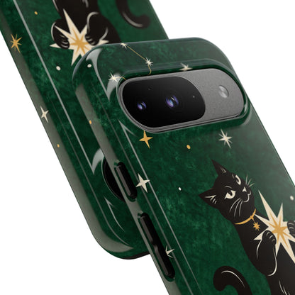 Forest Green Celestial Black Cat Phone Case - Green Phone Case
