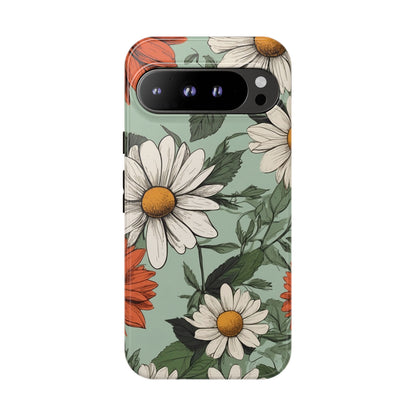 Google Pixel 9 Pro XL / Glossy Phone Case - Boho Chic Daisies Floral Pattern ’White & Orange’ Phone Case