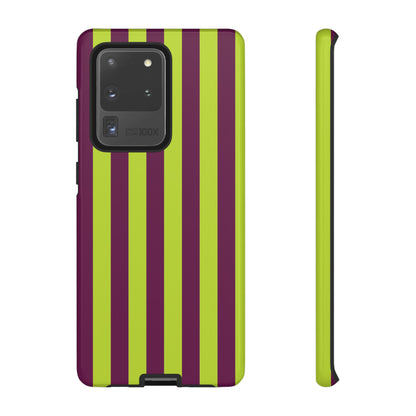 Trendy Neon Lime Green & Plum Stripe Pattern Phone Case - Green Phone Case - Samsung Galaxy S20 Ultra / Glossy