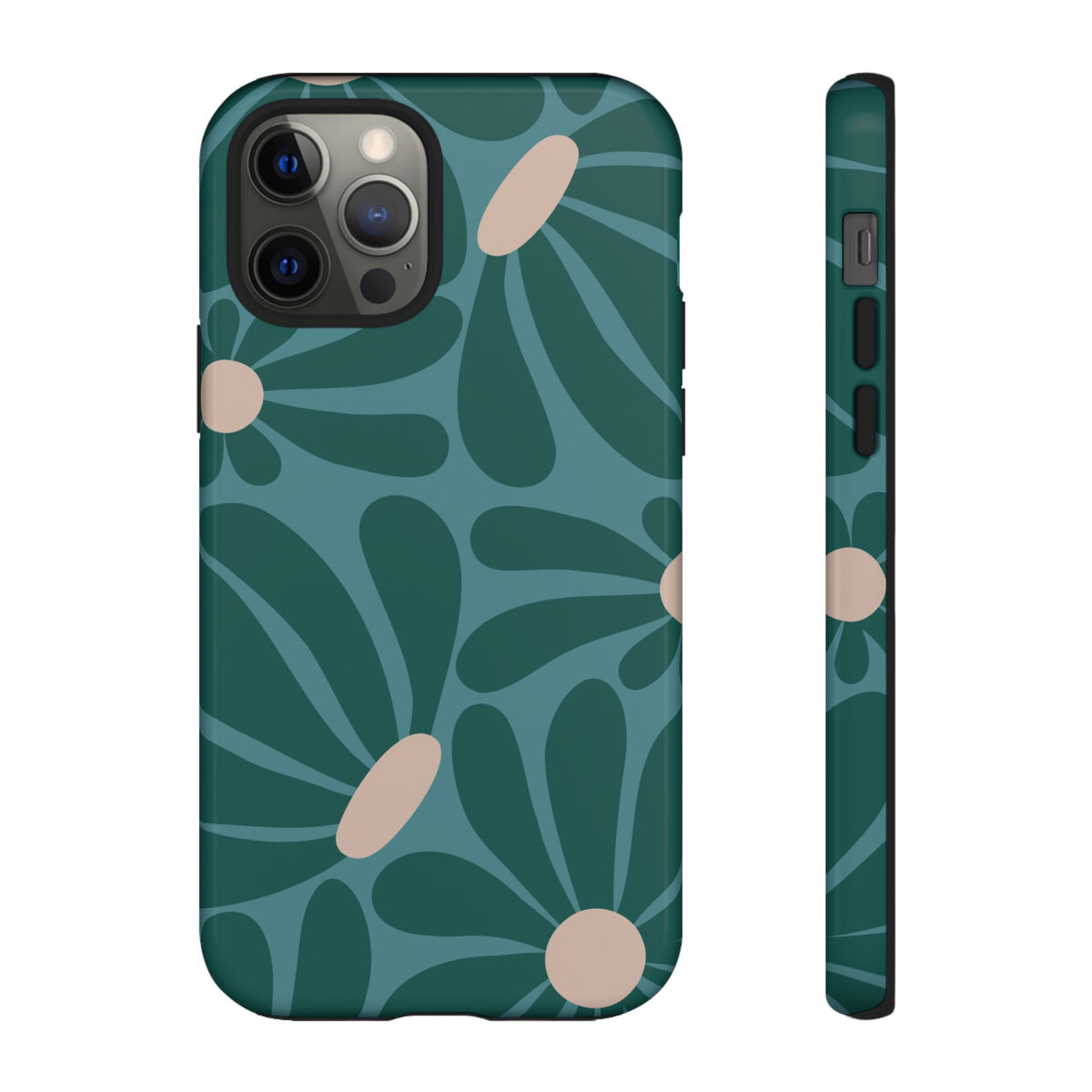 Retro Turquoise Daisy Pattern Phone Case - Green Phone Case - iPhone 12 Pro / Glossy