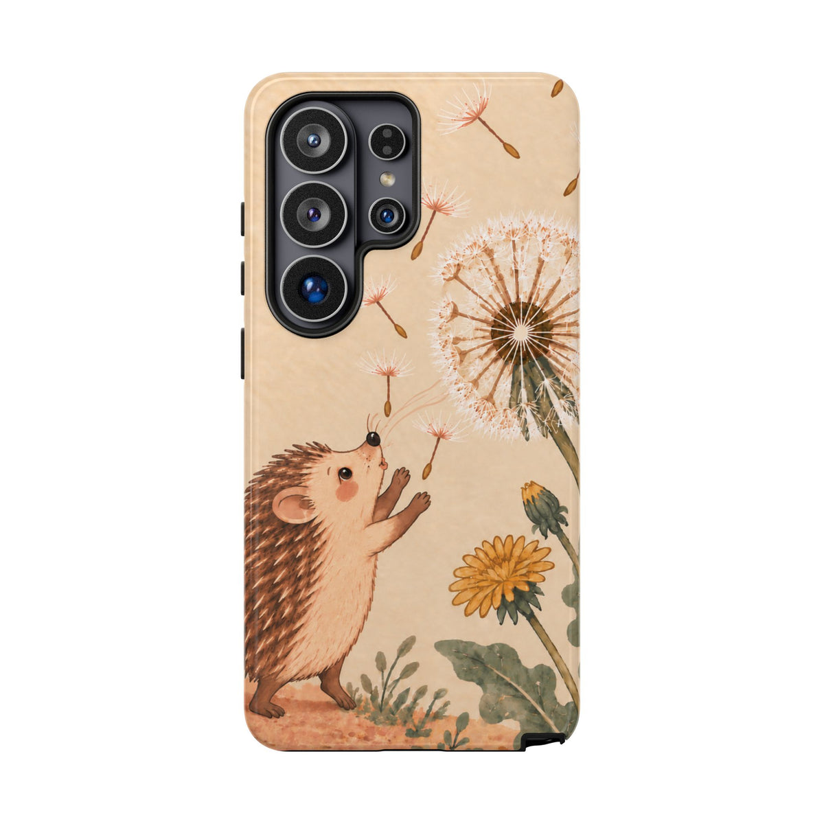 Whimsical Cream Hedgehog and Dandelion Phone Case - White Phone Case - Samsung Galaxy S26 Ultra / Glossy