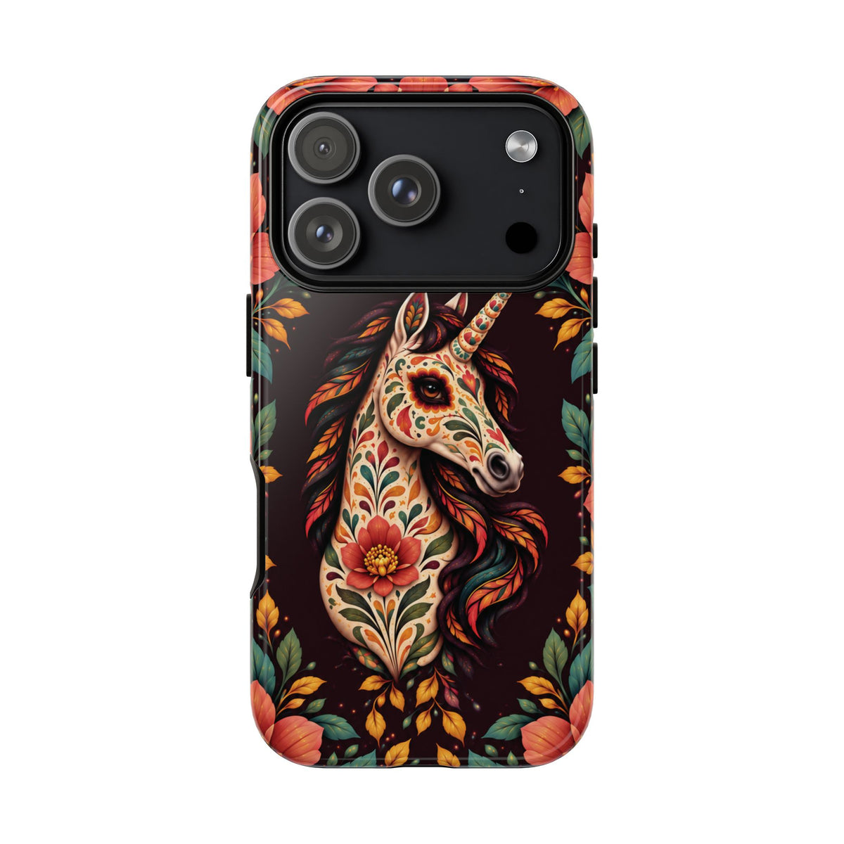 Elegant Terracotta and Teal Calavera Unicorn Phone Case - Phone Case - iPhone 18 Pro / Glossy