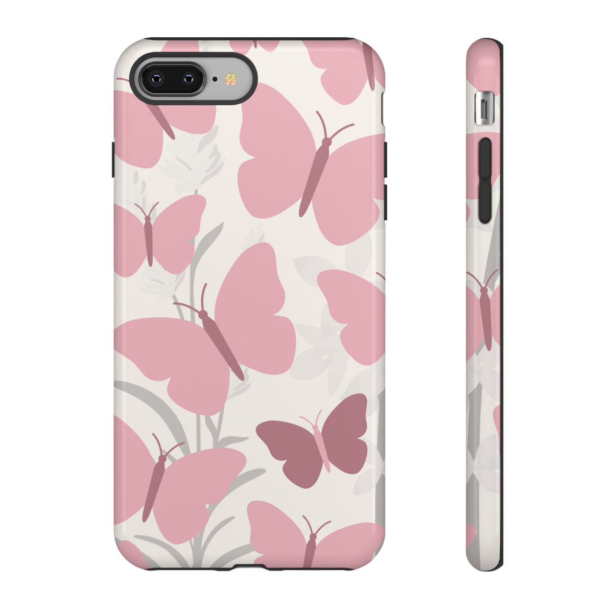 Minimalist Cream & Pink Butterfly Pattern Phone Case - White Phone Case - iPhone 8 Plus / Glossy
