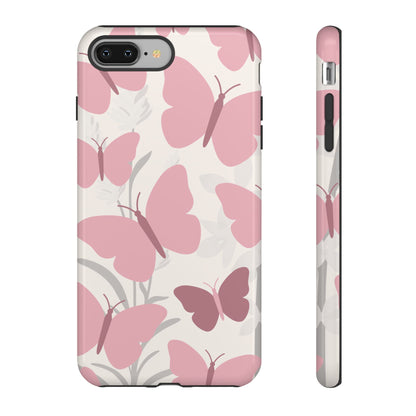 Minimalist Cream & Pink Butterfly Pattern Phone Case - White Phone Case - iPhone 8 Plus / Glossy