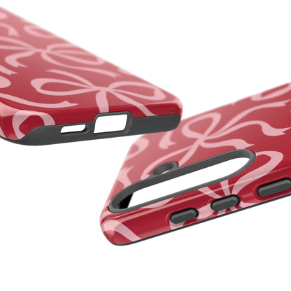 Bold Raspberry Red and Blush Pink Bow Pattern Phone Case